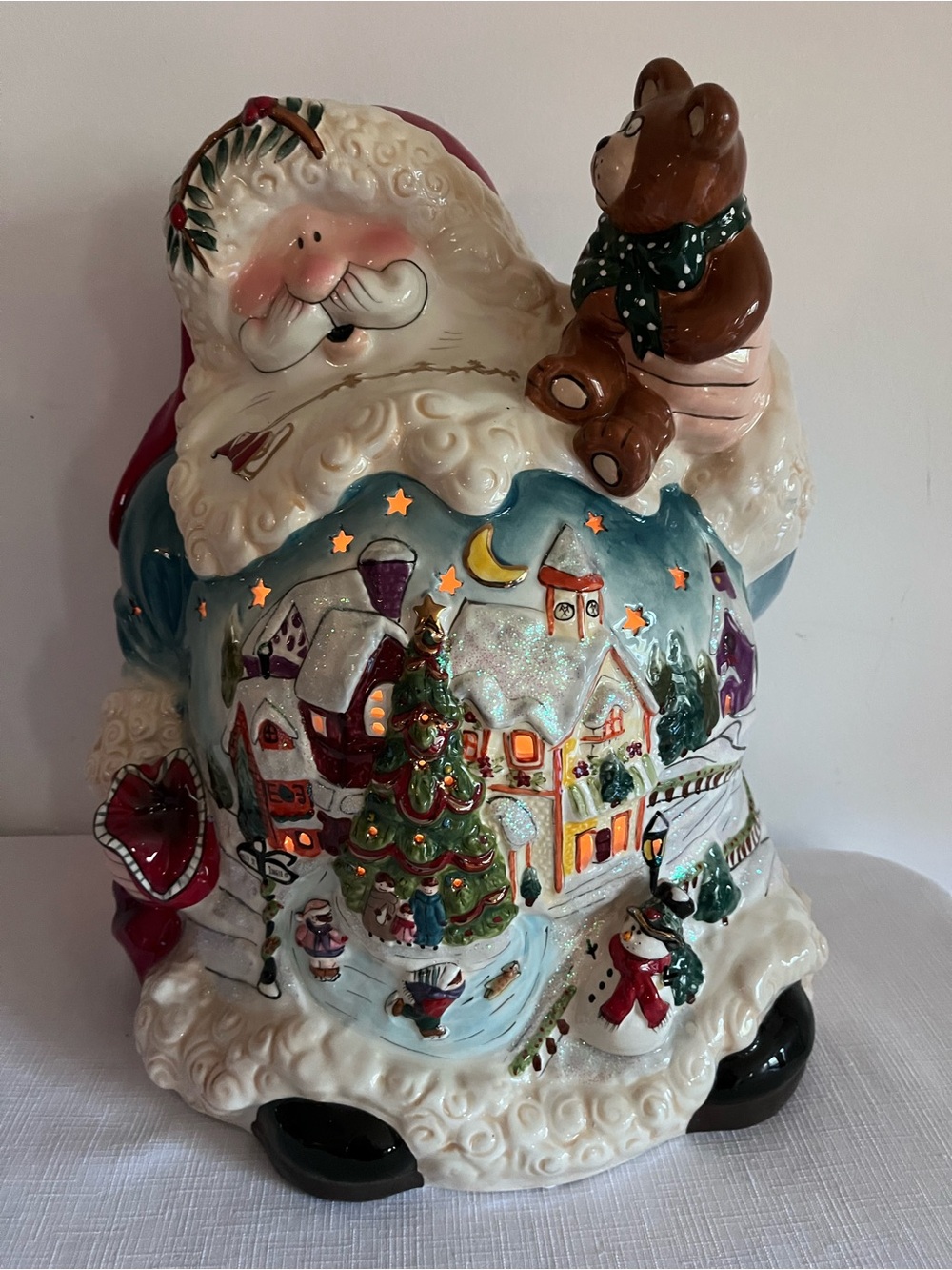 Holiday Santa Ceramic Luminary with Bear - Multicolor